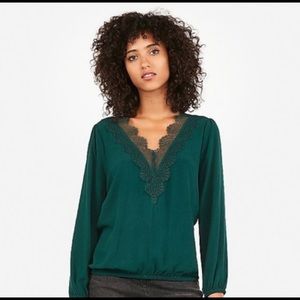 Express lace v neck banded blouse